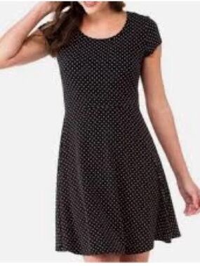 Michael Kors Black Polka Dot Fit & Flare Dress Size L Short Sleeve